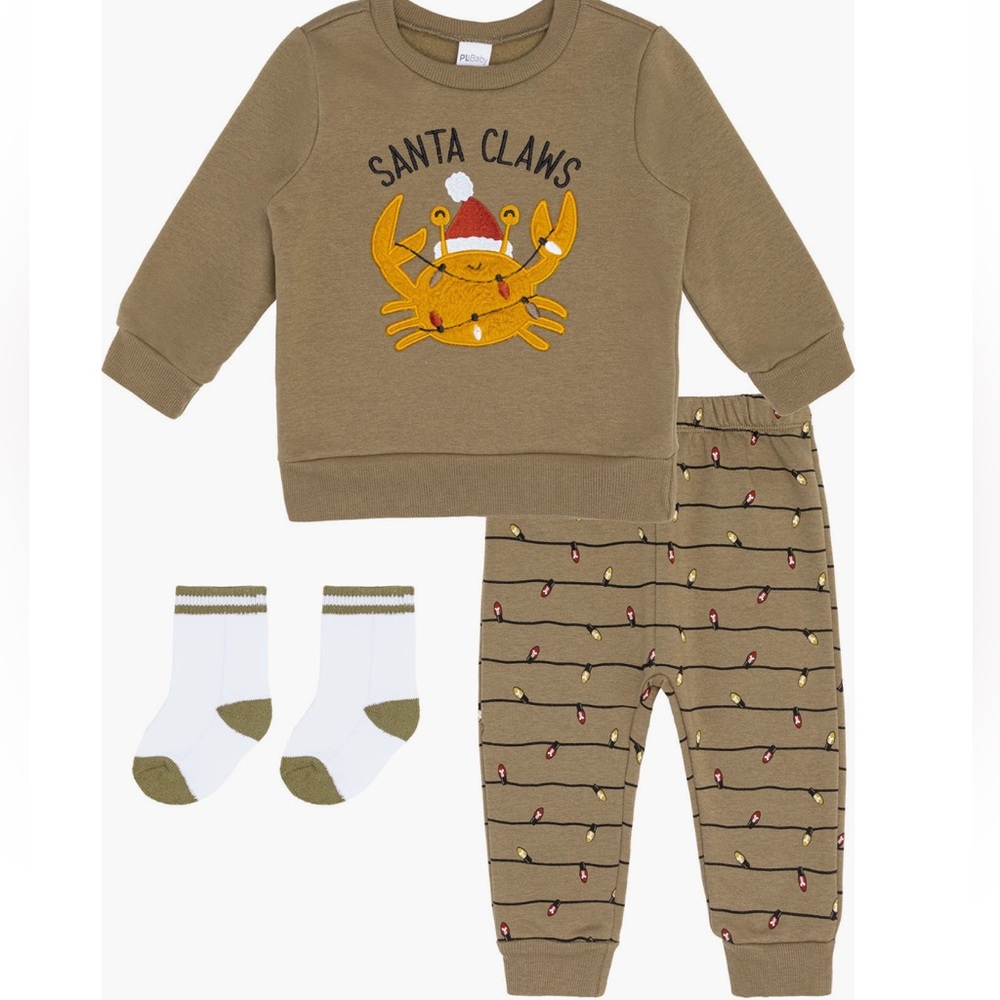 NEW! CHRISTMAS Petit Lem- Brown CHRISTMAS Crab Baby Outfit Set